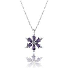 Zanaat Silver 925 Ayar Gümüş Zincirli Ametist Taşlı Rodyum Kaplama Lotus Kamelya Çiçeği Kolye