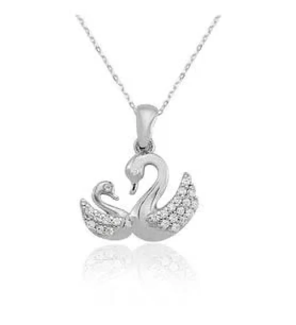 Zanaat Silver 925 Ayar Gümüş Rodyum Kaplama Yavrulu Kuğu Modeli Kolye