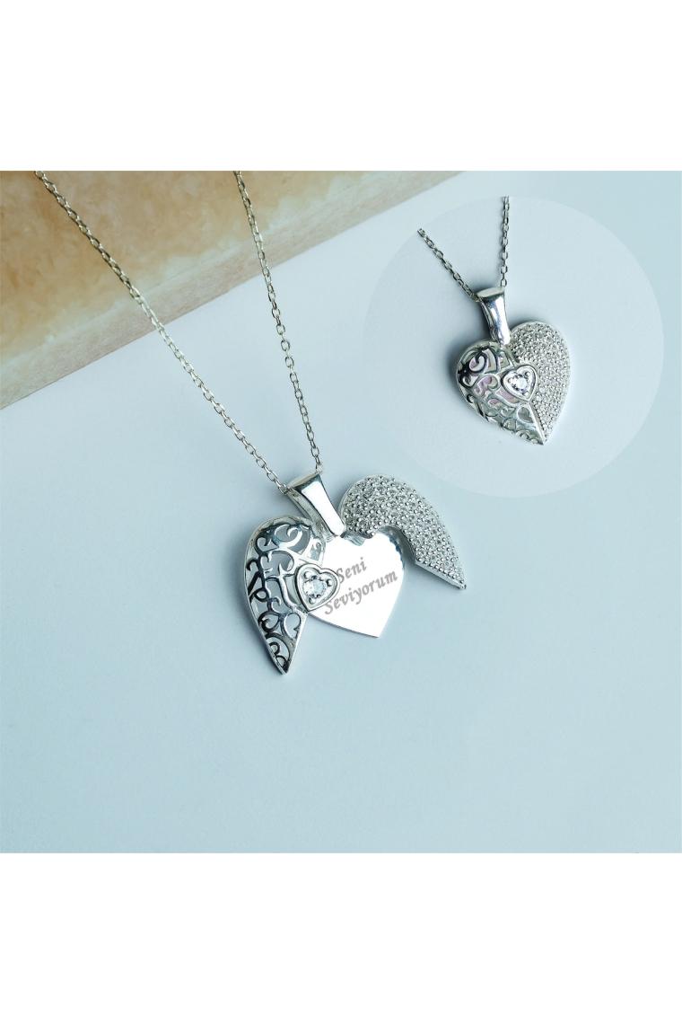 Satürn Silver Aşkın Kanatları Isimli Gümüş Kolye Melek Kanadı Kolye