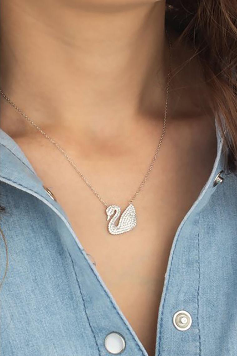 Miavi Silver 925 Ayar Gümüş Zirkon Taşlı Kuğu Kolye