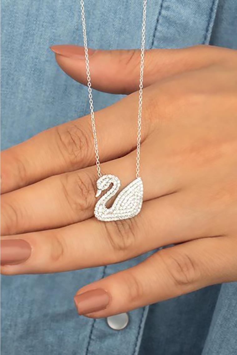 Miavi Silver 925 Ayar Gümüş Zirkon Taşlı Kuğu Kolye