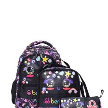 United Colors Of Benetton BNT036868890 Siyah Kız Çocuk Okul Çantası & Beslenme & Çift Bölmeli Kalemlik 3 Lü Set