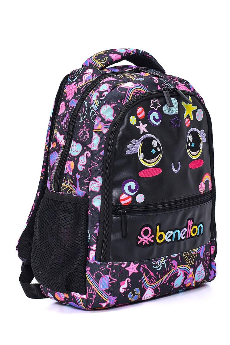 United Colors Of Benetton BNT036868890 Siyah Kız Çocuk Okul Çantası & Beslenme & Çift Bölmeli Kalemlik 3 Lü Set