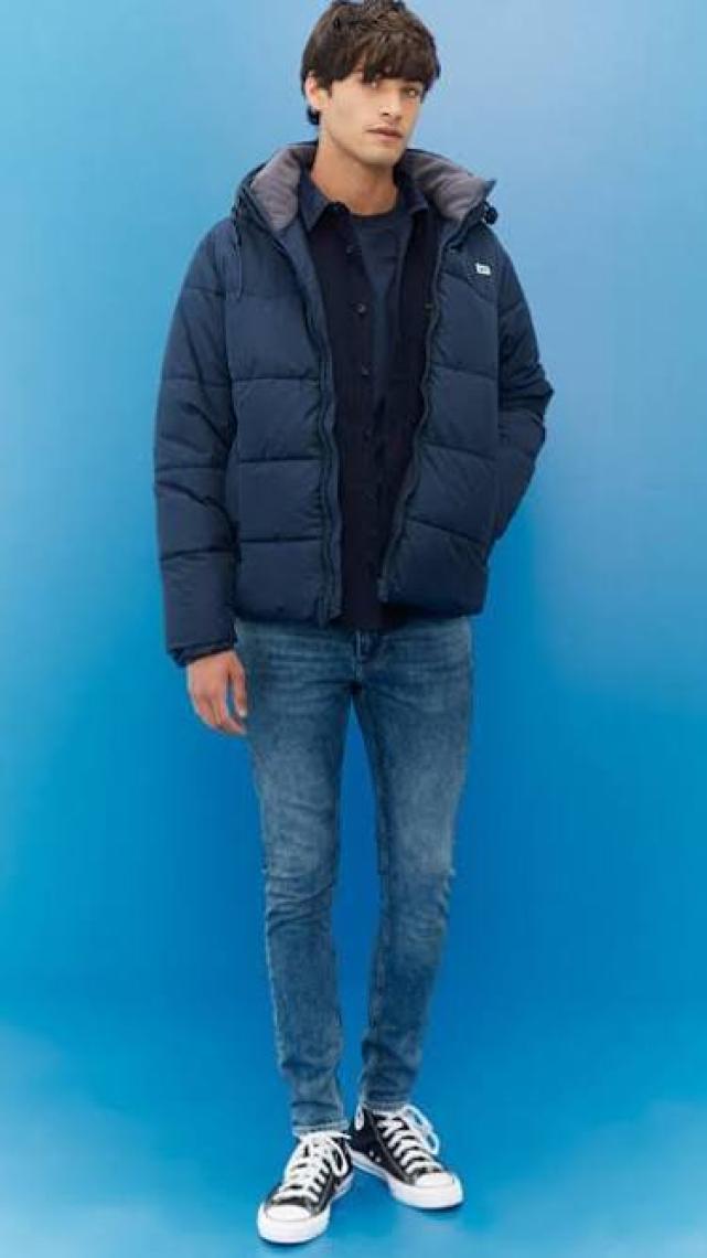 Lee Regular Fit Normal Kesim Kapüşonlu Haki Şişme Mont