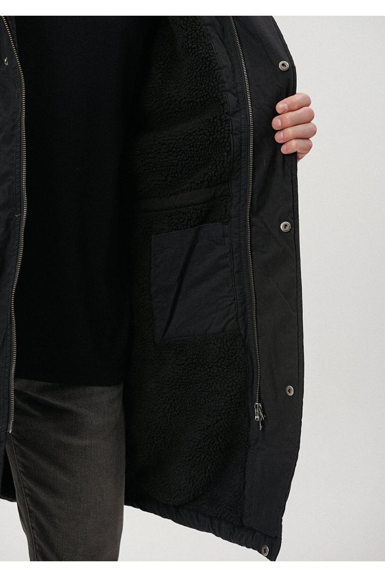 Yakası Kürklü Siyah Uzun Parka Oversize / Geniş Kesim 0110108-900