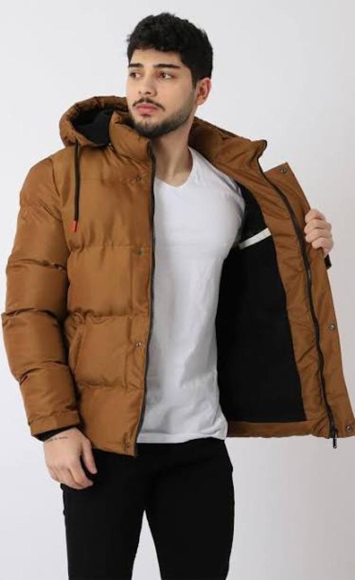 Stil Kombin Çıkarılabilir Kapşonlu Armalı İçi Kürklü Şişme Mont 2911_50213
