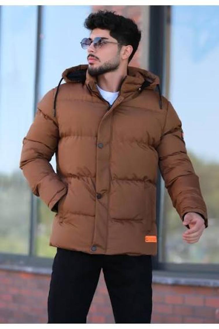 Stil Kombin Çıkarılabilir Kapşonlu Armalı İçi Kürklü Şişme Mont 2911_50213