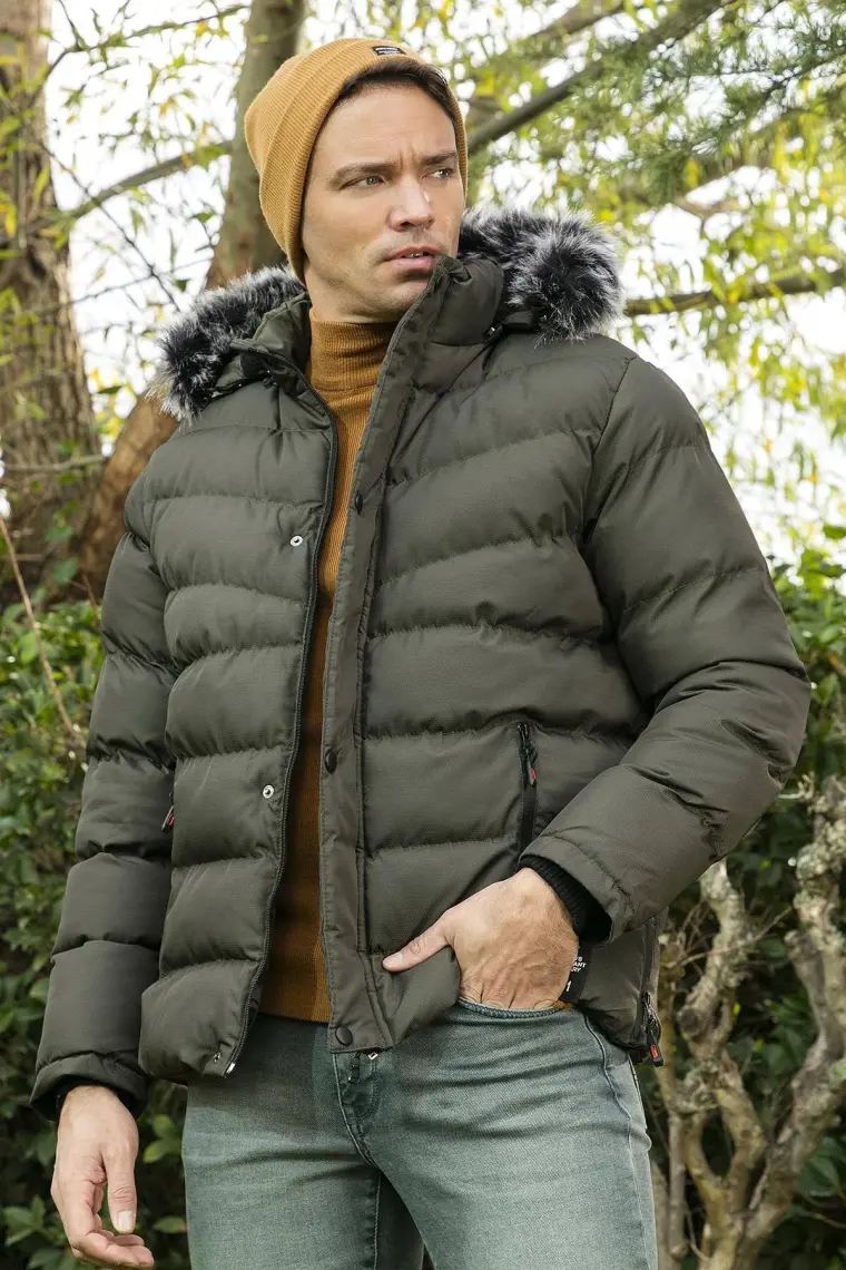 Buratti Slim Fit Suni Kürklü Peluş Astarlı Çıkarılabilir Kapüşonlu Şişme Erkek MONT 5761080 B