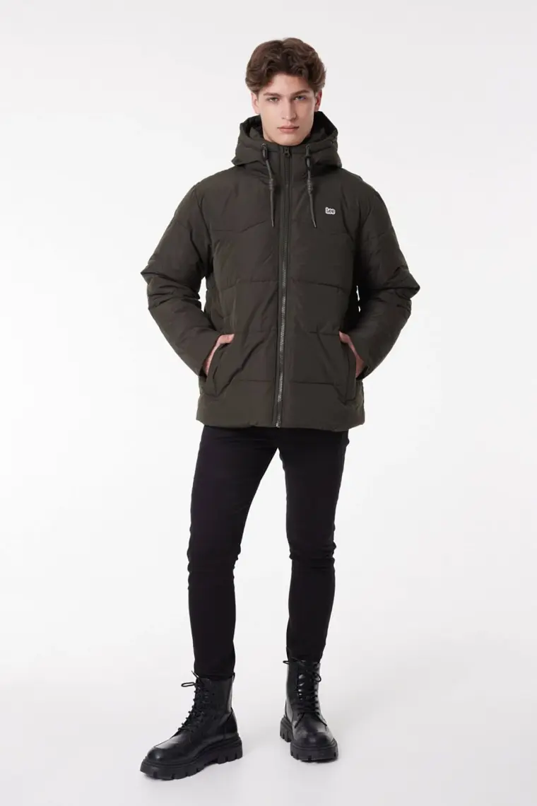 Lee Regular Fit Normal Kesim Kapüşonlu Haki Şişme Mont