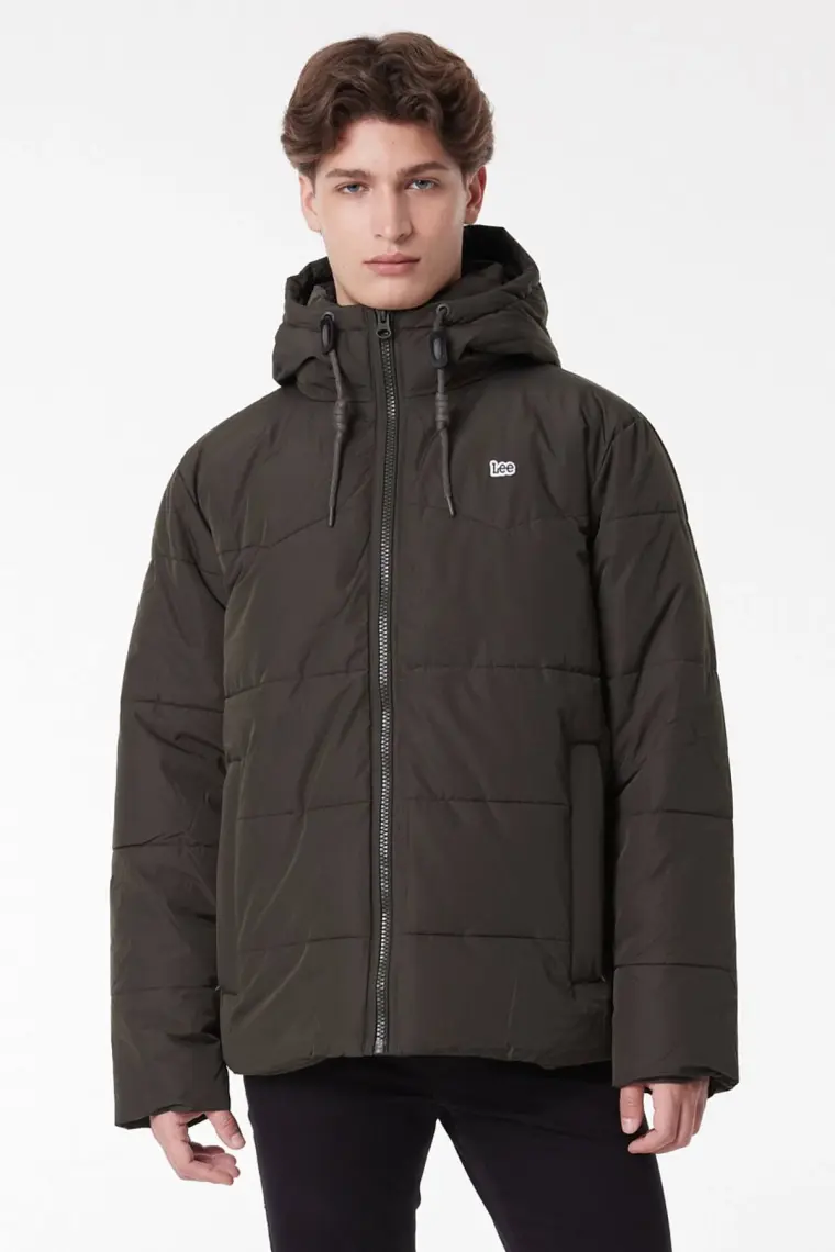 Lee Regular Fit Normal Kesim Kapüşonlu Haki Şişme Mont