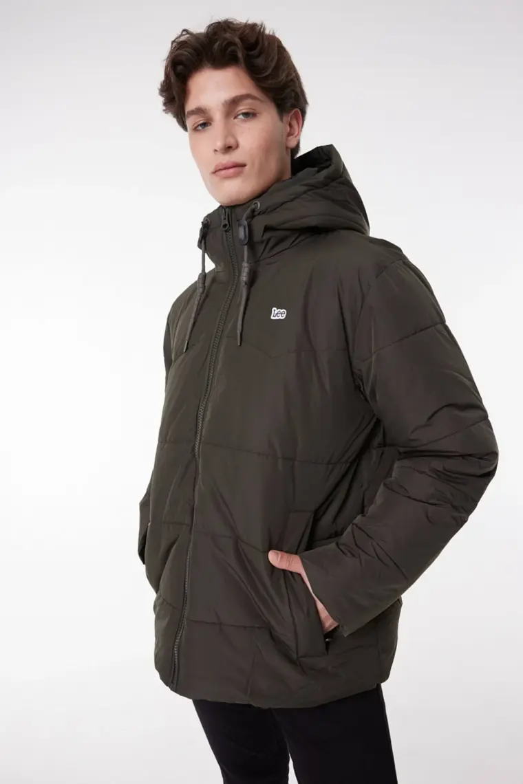 Lee Regular Fit Normal Kesim Kapüşonlu Haki Şişme Mont