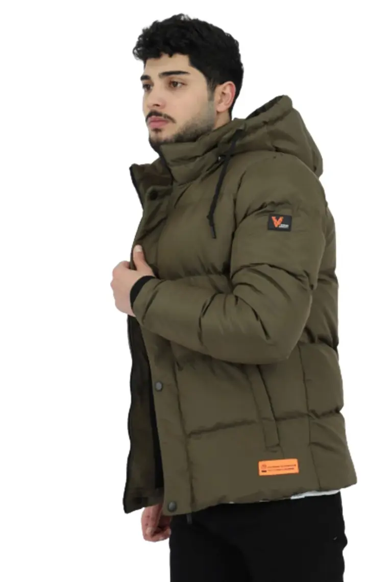 Stil Kombin Çıkarılabilir Kapşonlu Armalı İçi Kürklü Şişme Mont 2911_50213