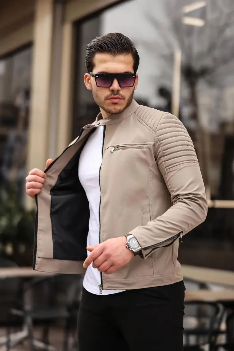 Mero Life Erkek Krem Su ve Rüzgar Geçirmez Slim Fit Astarlı Mevsimlik Mont