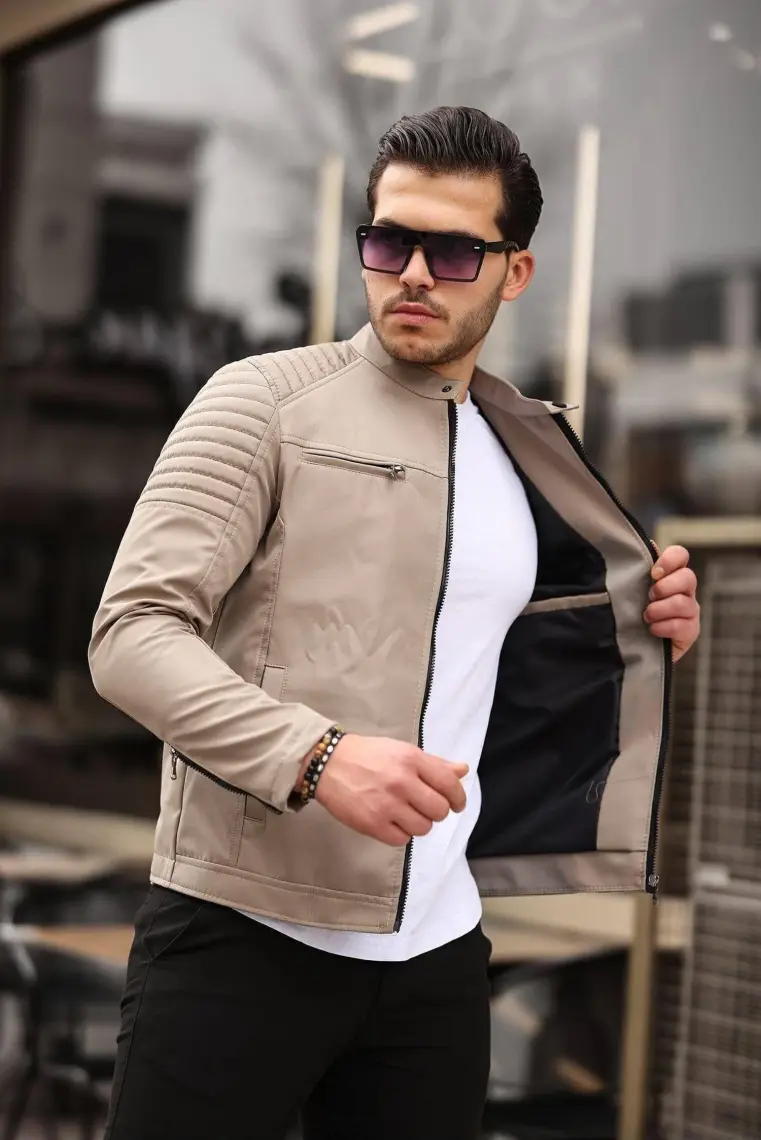 Mero Life Erkek Krem Su ve Rüzgar Geçirmez Slim Fit Astarlı Mevsimlik Mont