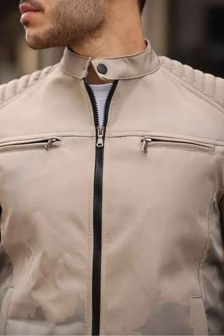 Mero Life Erkek Krem Su ve Rüzgar Geçirmez Slim Fit Astarlı Mevsimlik Mont