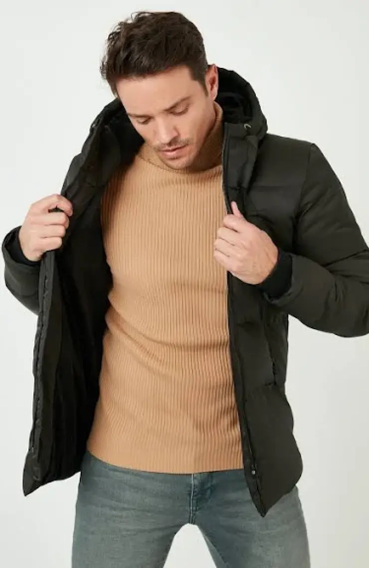 Buratti Kapüşonlu Suya ve Rüzgara Dayanıklı Soğuk Geçirmez Slim Fit Mont Erkek MONT 5717101