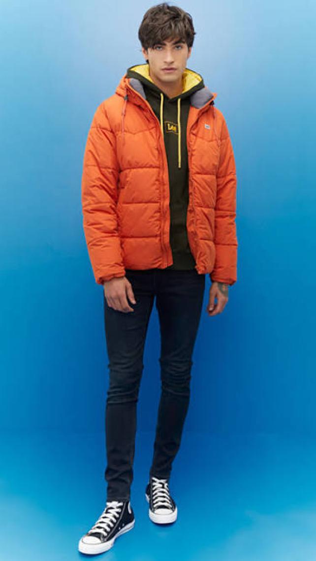 Lee Regular Fit Normal Kesim Kapüşonlu Haki Şişme Mont