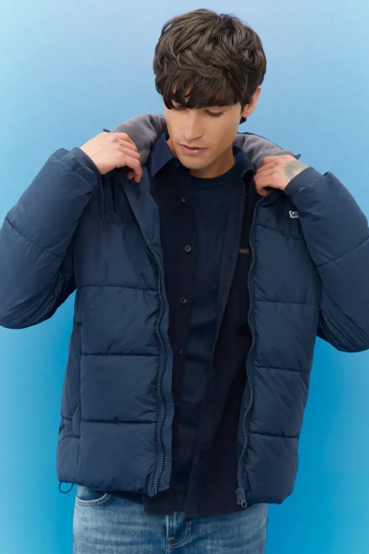 Lee Regular Fit Normal Kesim Kapüşonlu Haki Şişme Mont