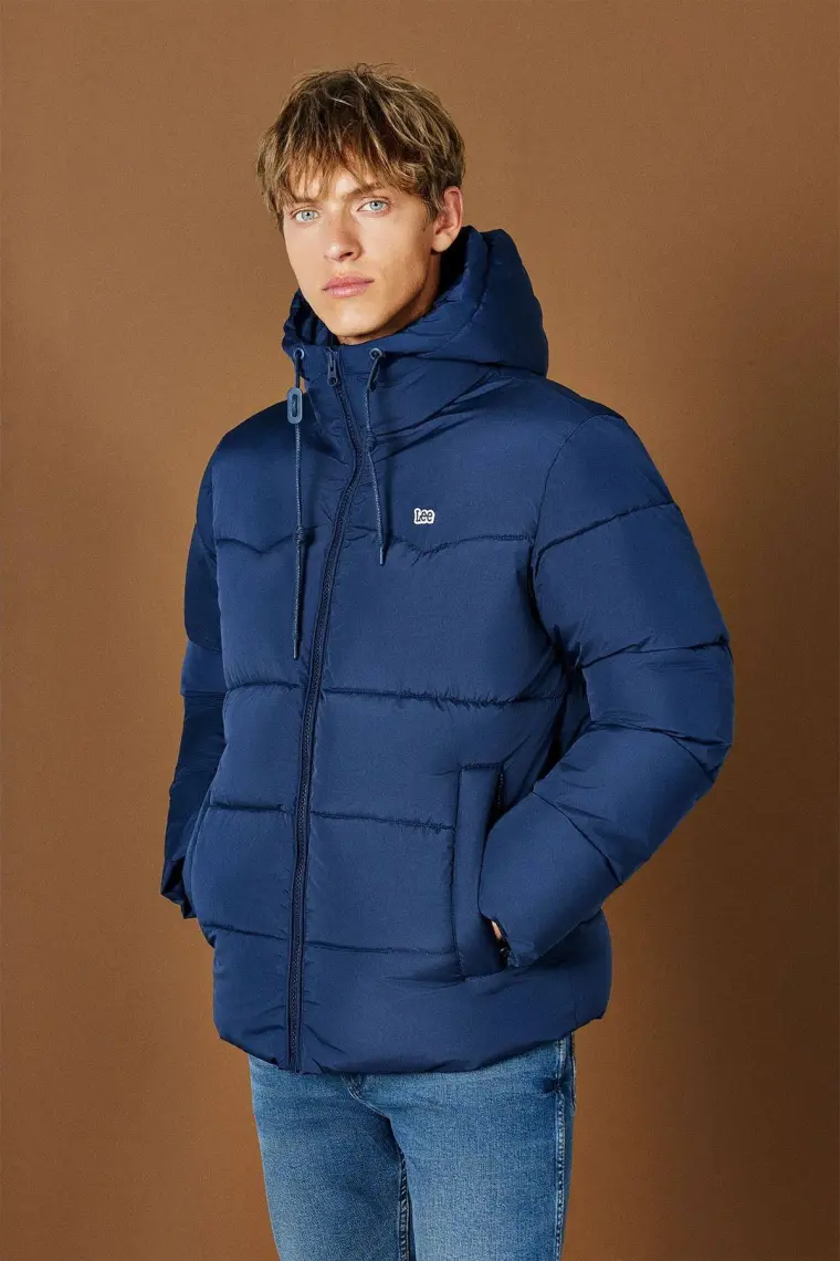 Lee Regular Fit Normal Kesim Kapüşonlu Haki Şişme Mont