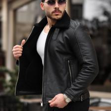 Mero Life Erkek Napa Deri Çapraz Fermuarlı Içi Full Kürklü Yüksek Kalite Slim Fit Siyah Mont & Ceket