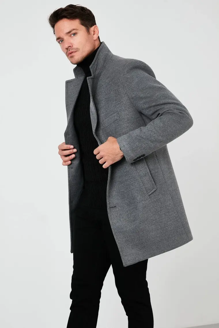 Buratti Slim Fit Pamuklu Düğmeli Kaşe Kaban Erkek Kaban 5840098