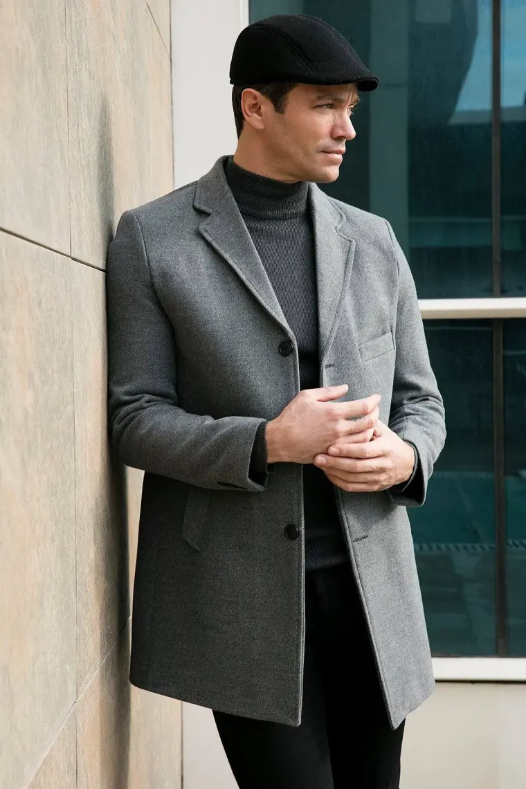 Buratti Slim Fit Pamuklu Düğmeli Kaşe Kaban Erkek Kaban 5840098