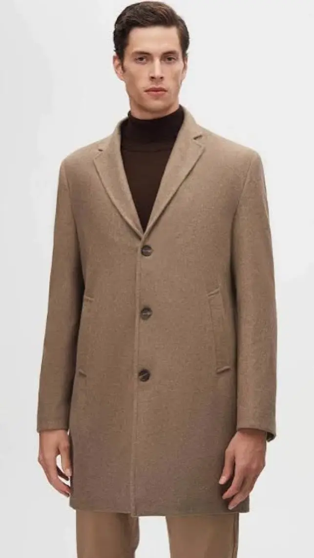 Regular Fit Bej Mono Yaka Kaşe Kaban 5HF08ORT10000