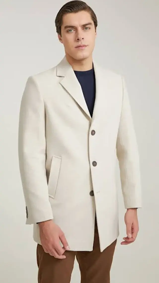 Regular Fit Bej Mono Yaka Kaşe Kaban 5HF08ORT10000