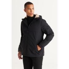 AC&Co / Altınyıldız Classics Erkek Siyah Standart Fit Normal Kesim Kapüşonlu Yan Cepli Mont