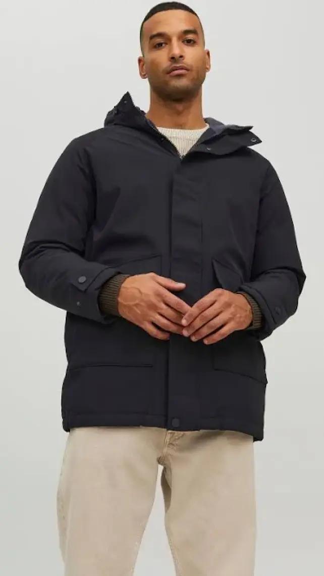 Jack & Jones Kapüşonlu Siyah Erkek Kaban 12211896
