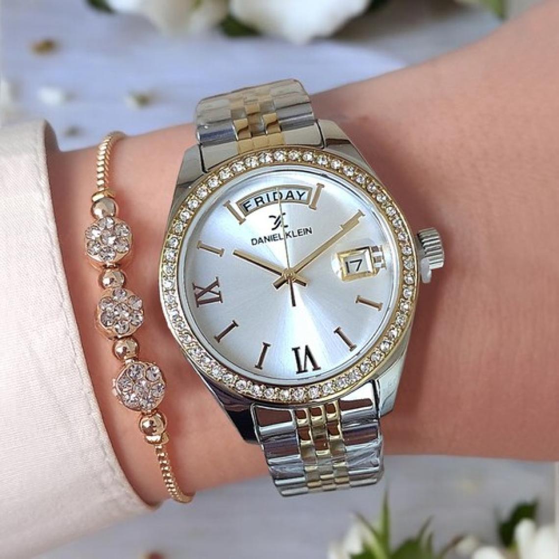 Daniel Klein 33 mm Jübile Bilezik Altın/metalik Takvimli Kadın Kol Saati, Taşlı Bileklik Hediyeli