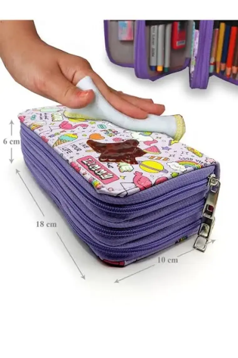 Limmy Unicorn Flamingo Kawai Organizer Üç Bölmeli Kalemlik - Mor