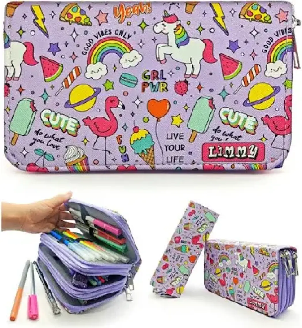 Limmy Unicorn Flamingo Kawai Organizer Üç Bölmeli Kalemlik - Mor