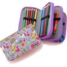 Limmy Unicorn Flamingo Kawai Organizer Üç Bölmeli Kalemlik - Mor
