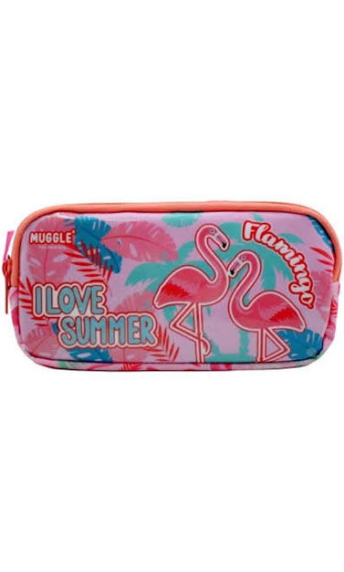 Muggle Flamingo Pembe 2 Gözlü Kalemlik Çantası (MU-7273)