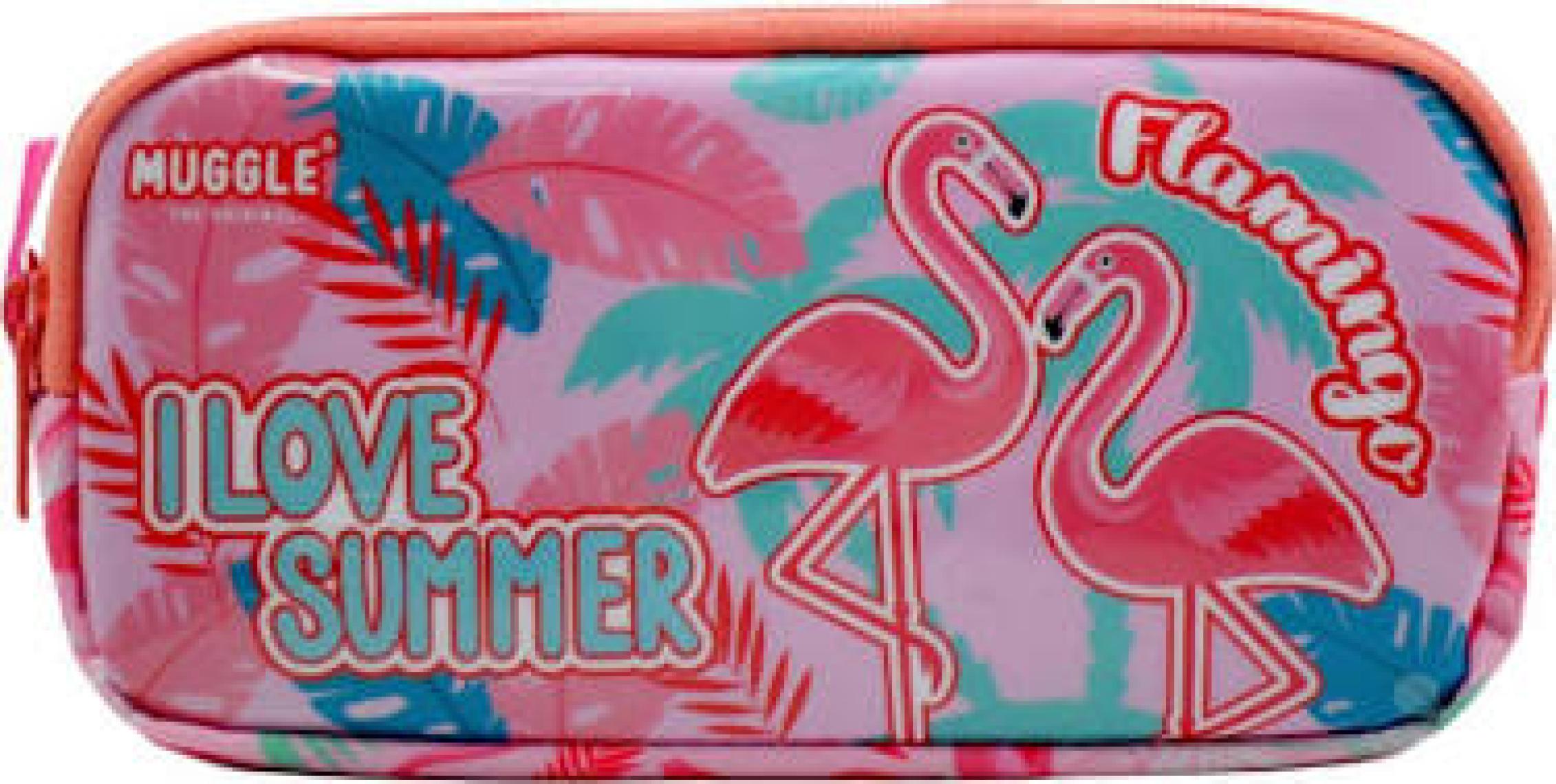 Muggle Flamingo Pembe 2 Gözlü Kalemlik Çantası (MU-7273)