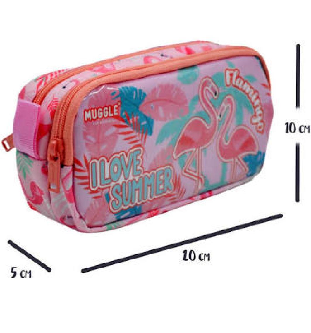 Muggle Flamingo Pembe 2 Gözlü Kalemlik Çantası (MU-7273)