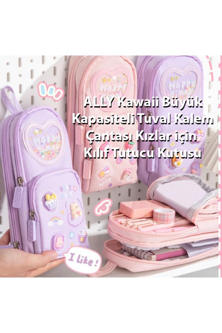 Ally Kawaii Büyük Kapasiteli Tuval Kalem Çantası Kızlar Için Kılıf Tutucu Kutusu