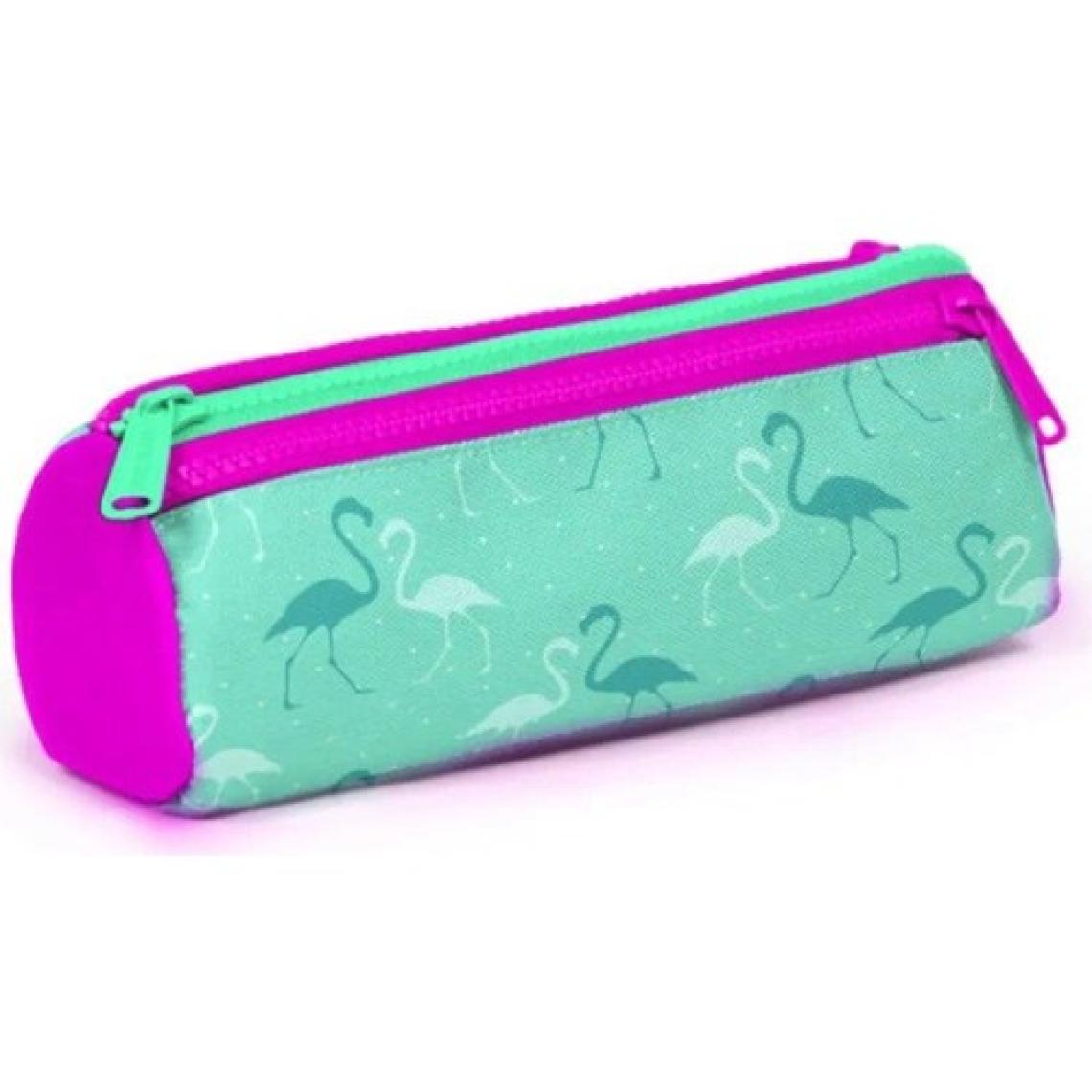 Coral High Kids Üç Bölmeli Kalem Kutusu Su Yeşili Neon Pembe Flamingo Desenli 22315