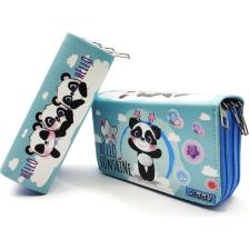 Limmy Kalem Kutusu Panda Kawai Organizer Kalemkutu Vegan Deri Üç Bölmeli Kalemlik-Mavi