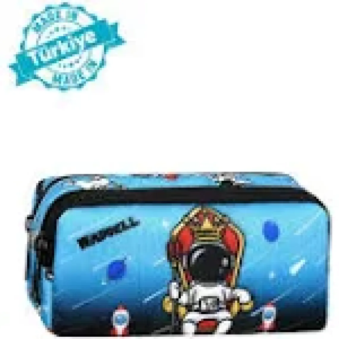 Waddell Lisanslı Siyah-Mavi Astronot Desenli 2 Cepli Kalem Kutusu
