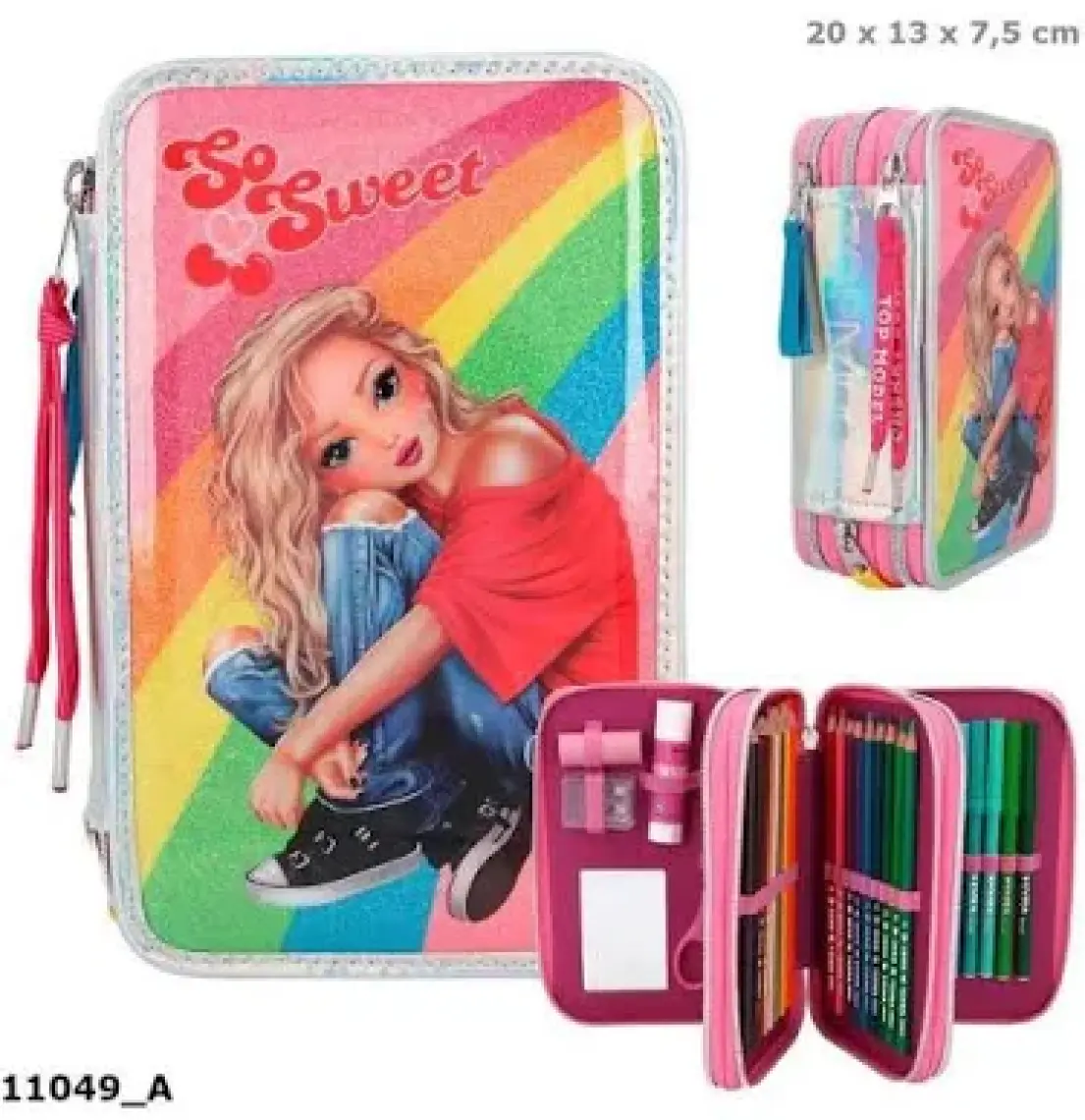 Top Model Filled Triple Pencil Case Cherry Bomb Holo 3 Katlı Dolu Kalem Kutu