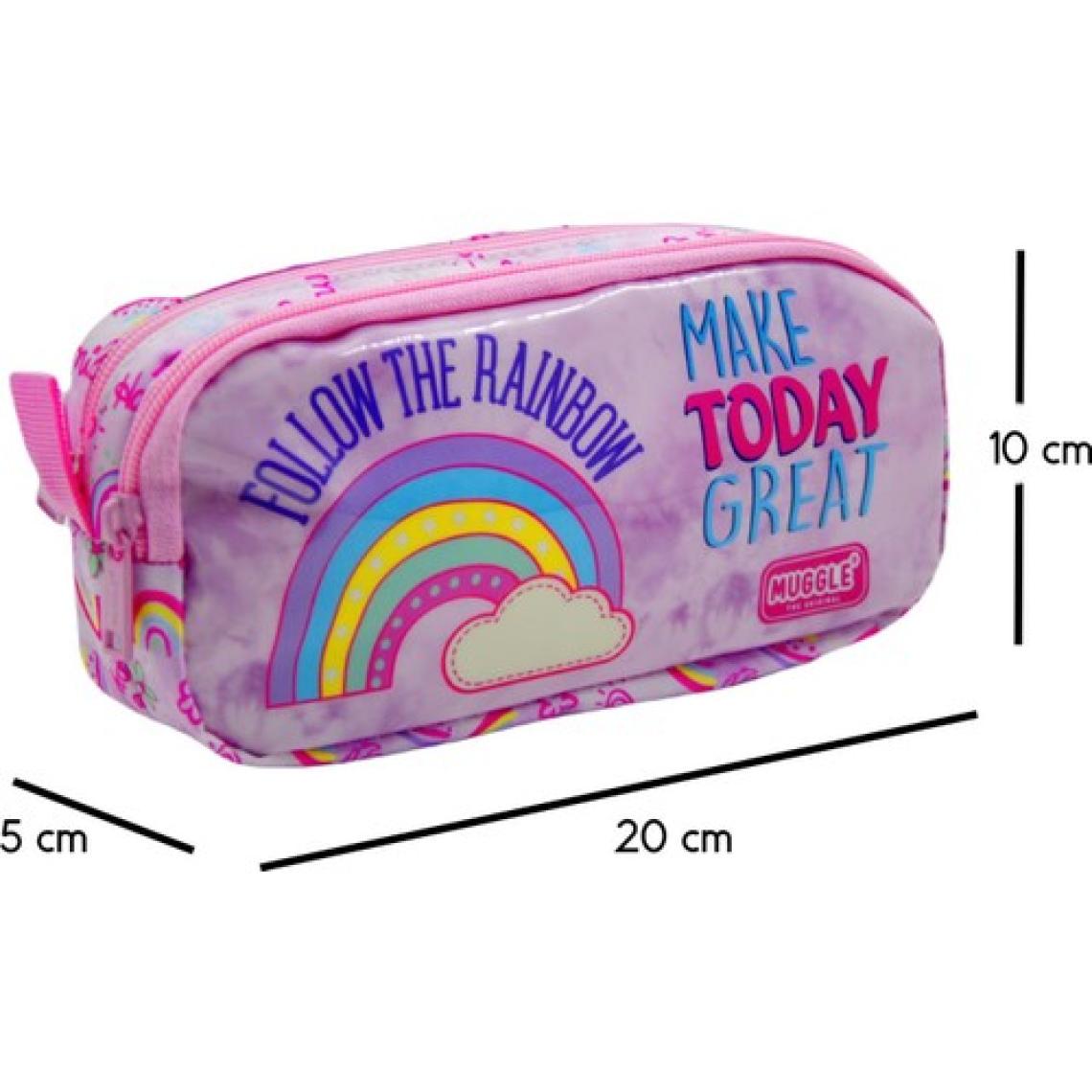 Muggle Soft Rainbow Pembe 2 Gözlü Kalemlik Çantası (MU-6757)