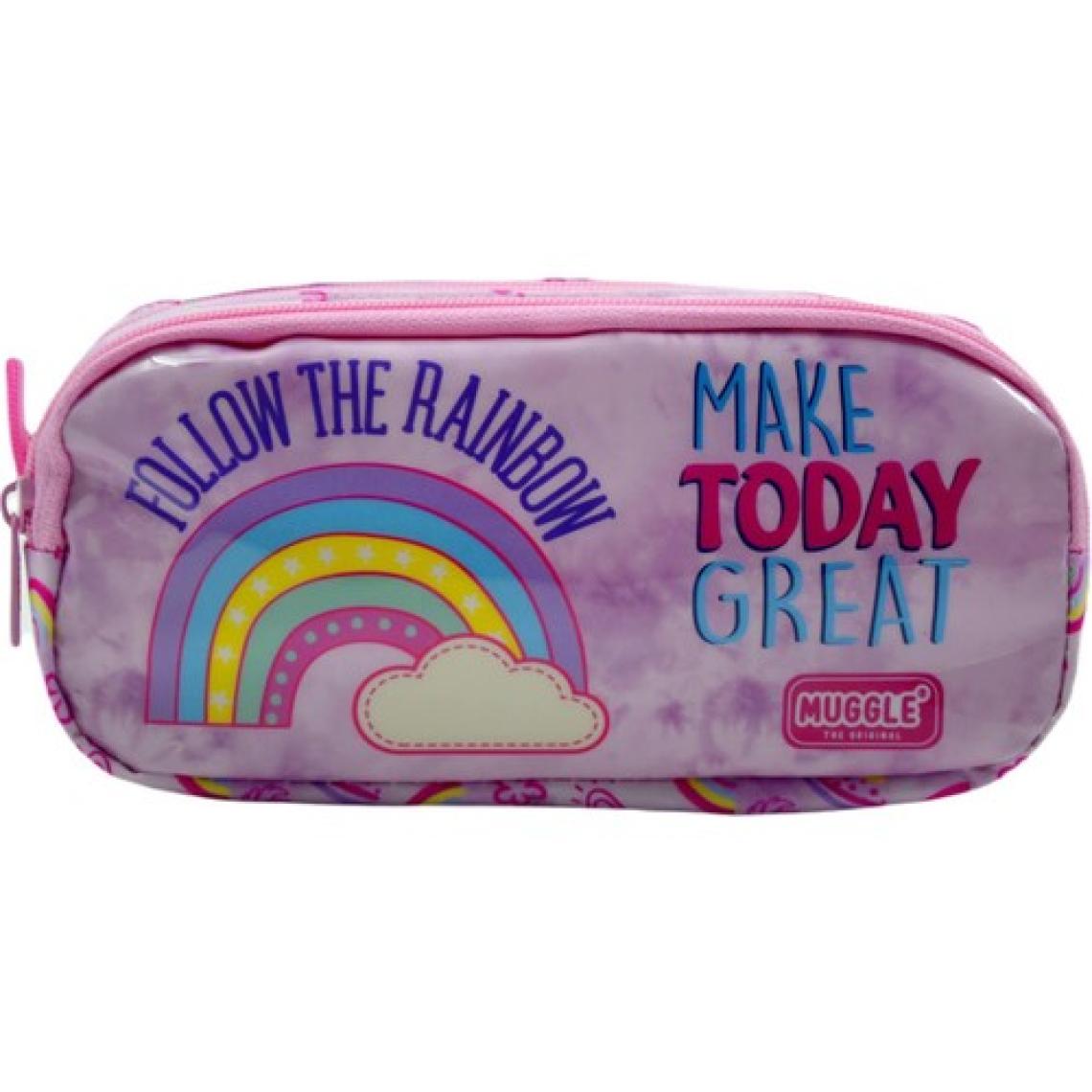 Muggle Soft Rainbow Pembe 2 Gözlü Kalemlik Çantası (MU-6757)