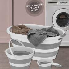 3'lü Temizlik Seti Middle - Katlanır Sele Çamaşır Sepeti - Katlanabilir Su Kovası - Koçero Maşrapa