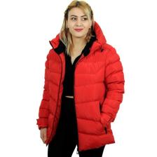 Freemen Kadın Kırmızı Kapüşonlu Içi Polarlı Su Geçirmez Rüzgara Dayanıklı Şişme Mont & Kaban & Parka