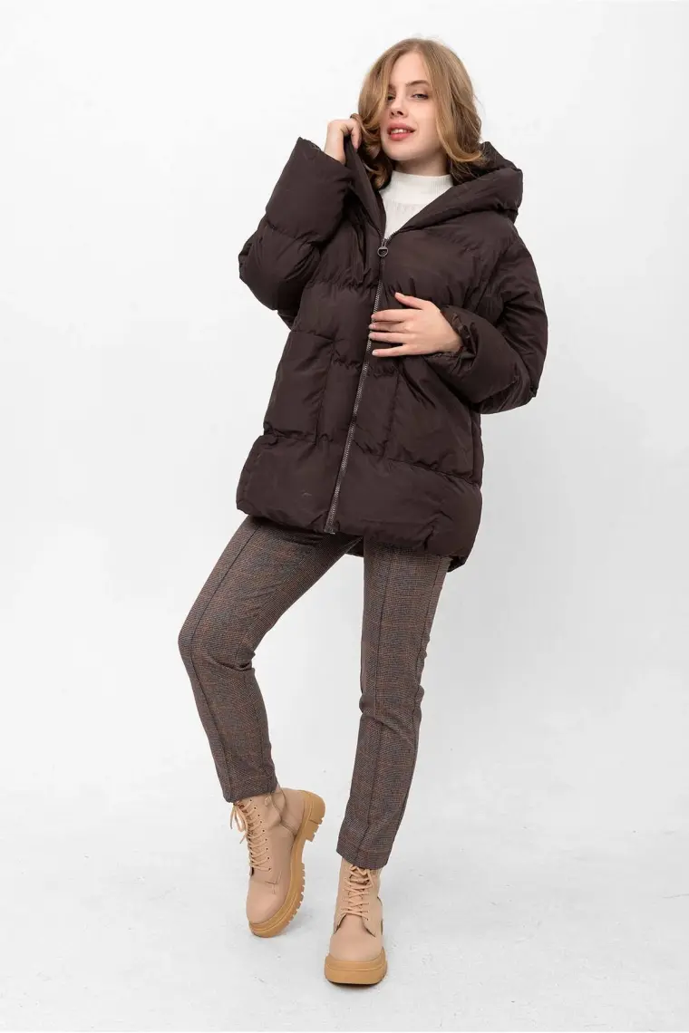 Pastelastore Kadın Kapüşonlu Cepli Oversize Yarasa Şişme Mont 2107
