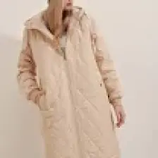 5138 Kapitone Uzun Şişme Mont - Bej
