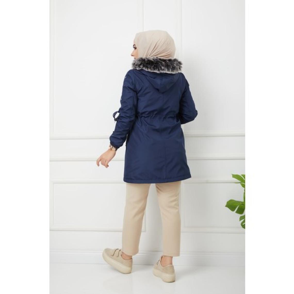 Vibeys Collection Lacivert Içi Kürkü ve Su Geçirmez Bayan Kışlık Mont & Kaban