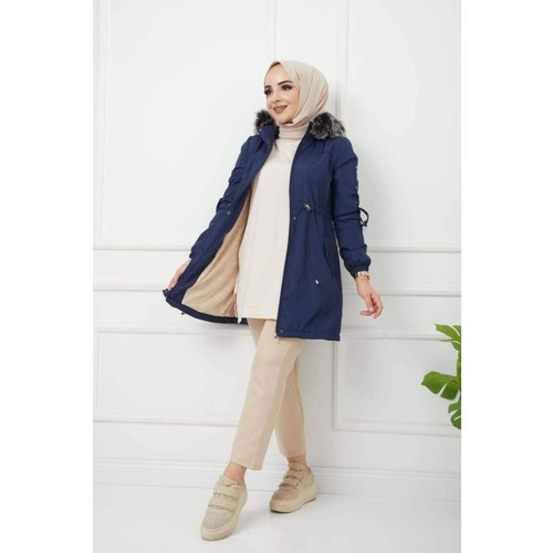 Vibeys Collection Lacivert Içi Kürkü ve Su Geçirmez Bayan Kışlık Mont & Kaban
